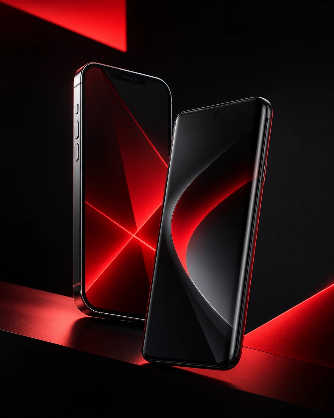Смартфоны iPhone и Android в студийном свете